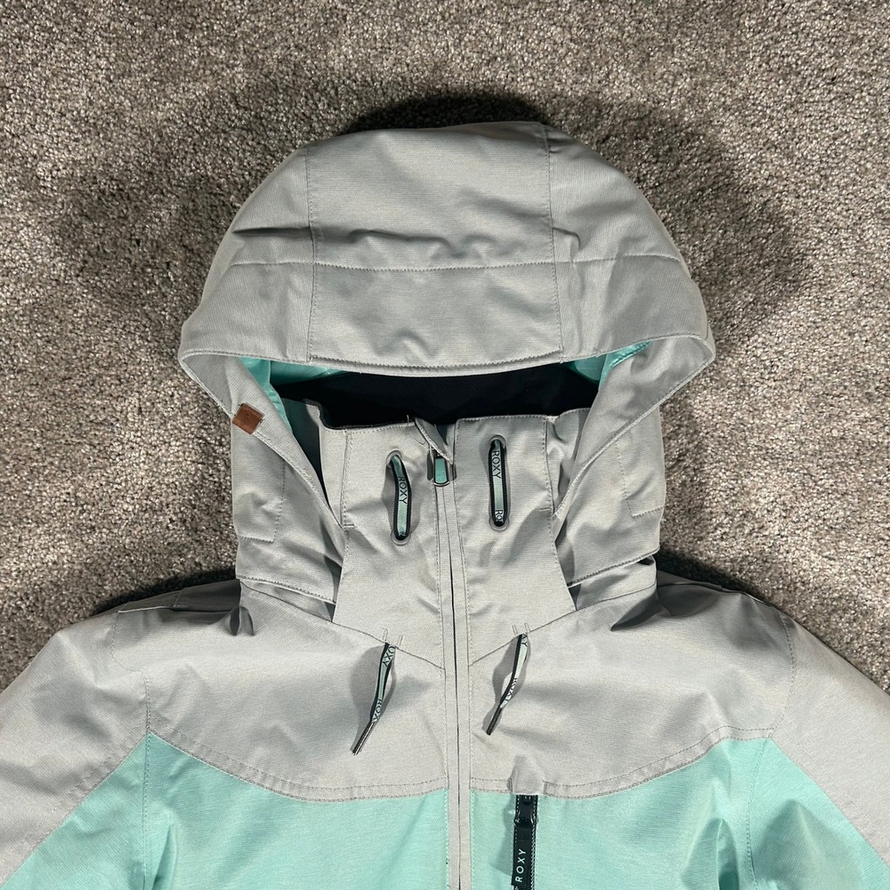 Roxy DryFlight Snowboard Jacket Womens Small Grey Mint Black Colorblock Hooded - Picture 11 of 11